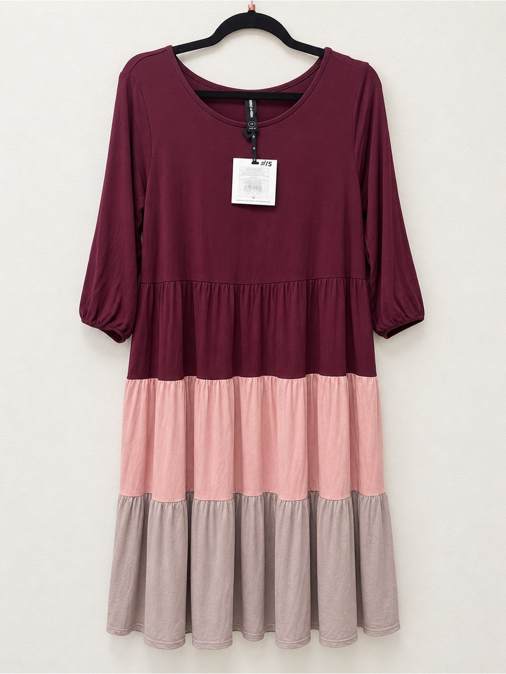 Colorblock Tiered Dress — Burgundy, Pink & Taupe
